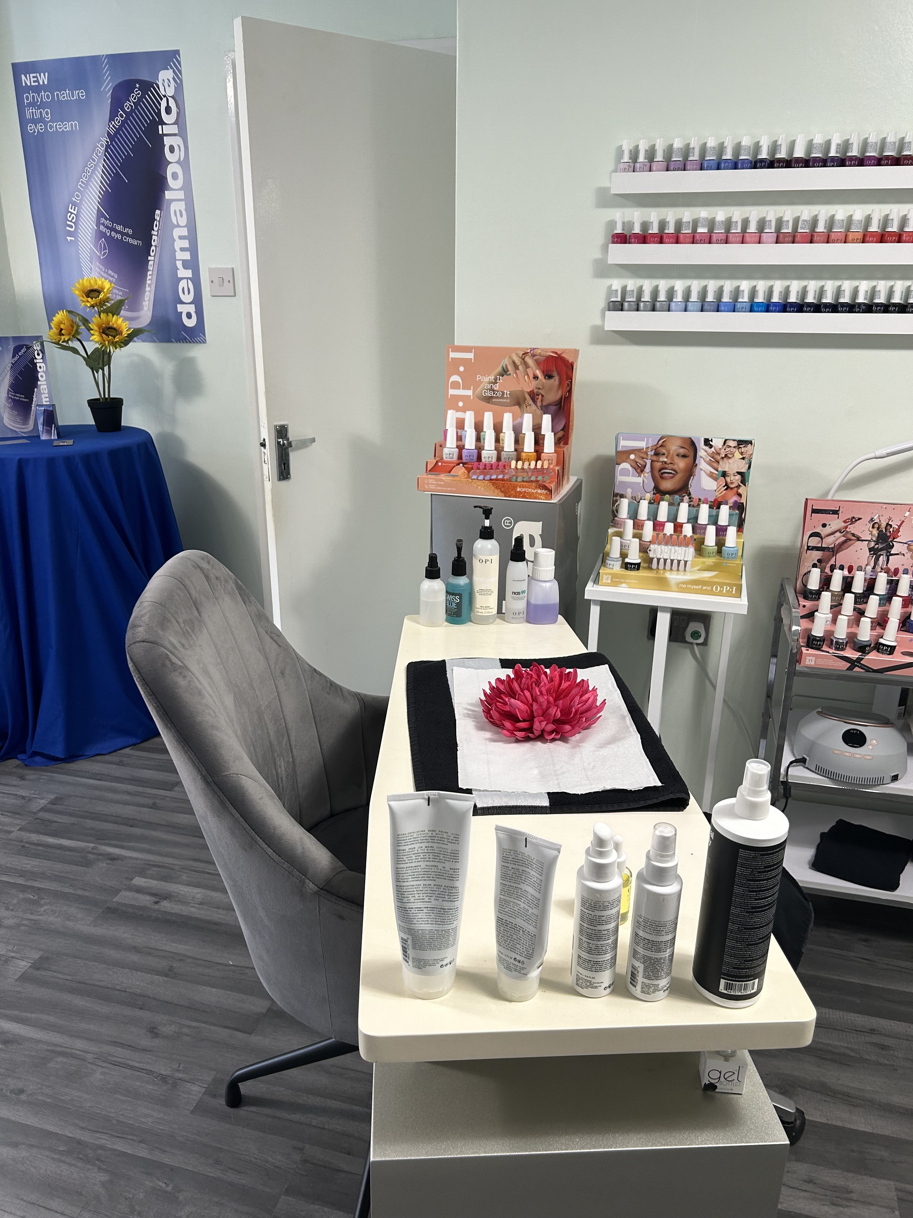 OPI nail spa station at Freckles Beauty Clinic, Middlesbrough