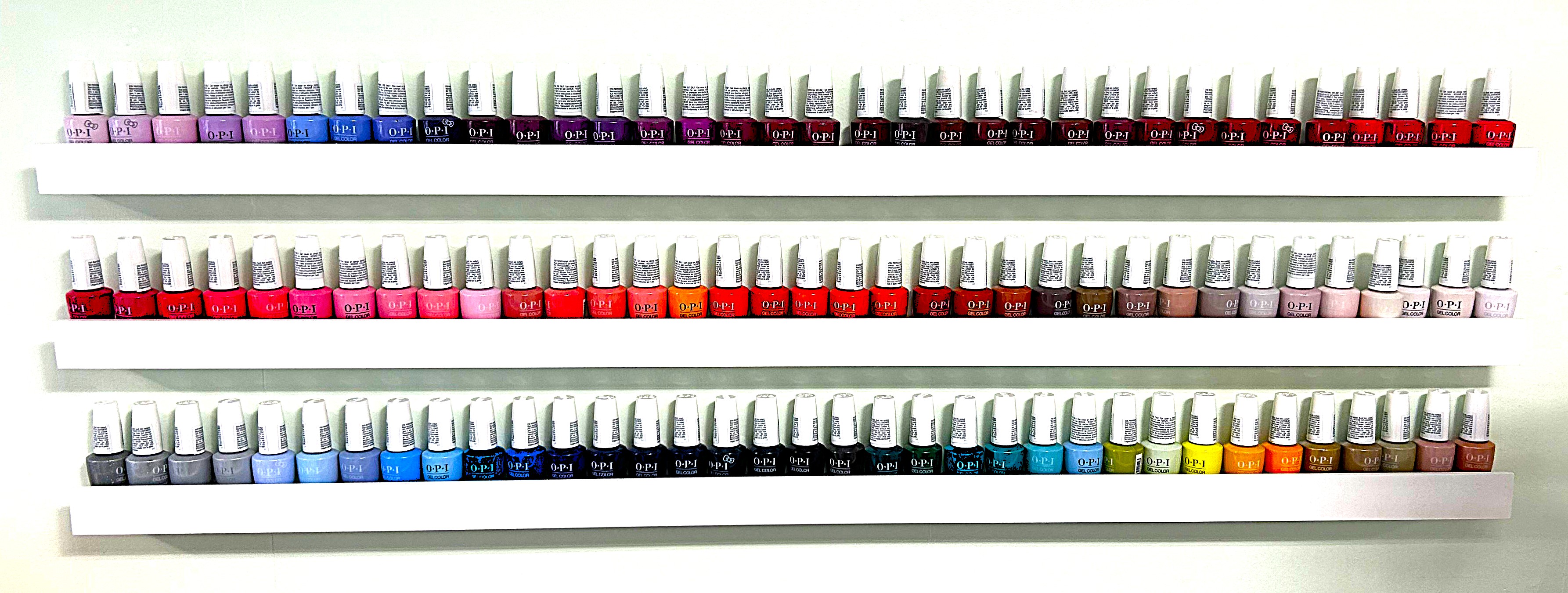 OPI gel colour wall at Freckles Beauty Clinic, Middlesbrough