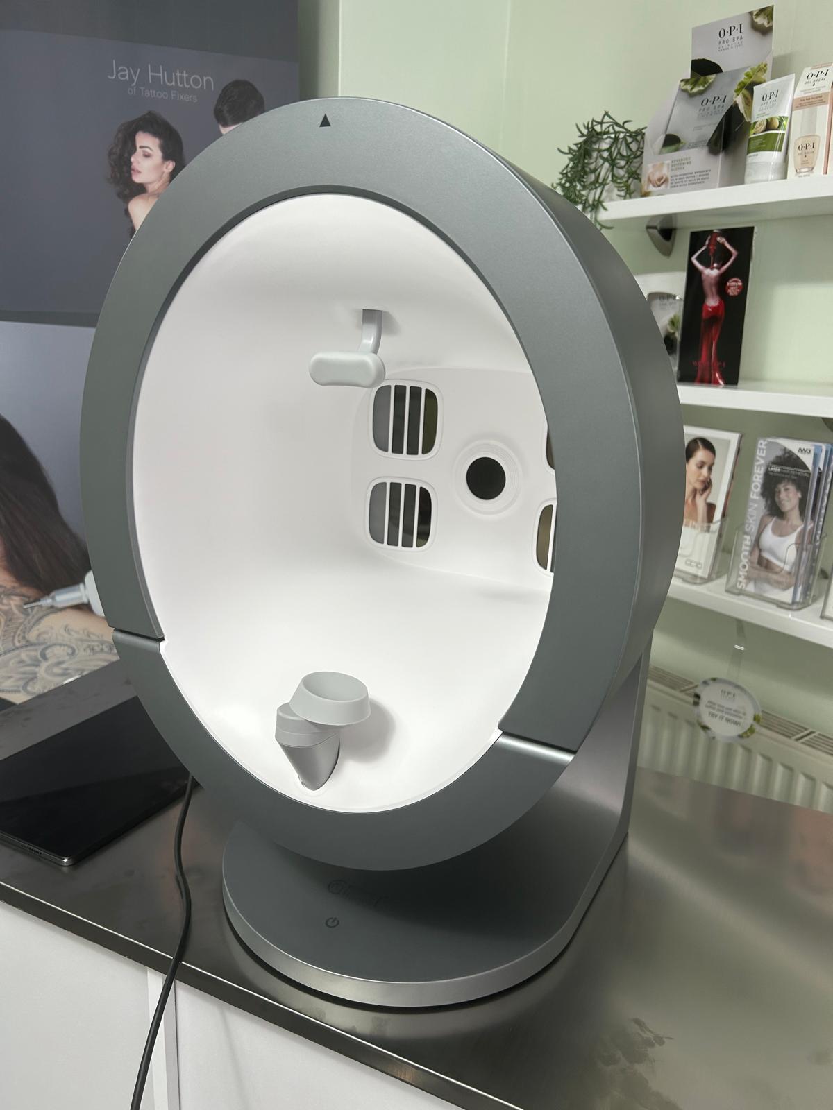 Katy performing Pro-A AI skin analysis at Freckles Beauty Clinic, Middlesbrough